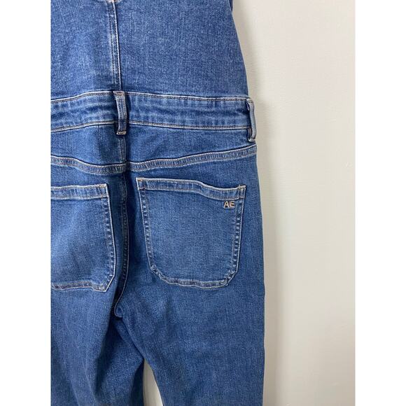 Women AEO American Eagle Flare Overalls cotton denim jean full-length, 8-long - Picture 5 of 6